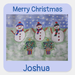 Pegatina Cuadrada Tres Navidades Snowmen