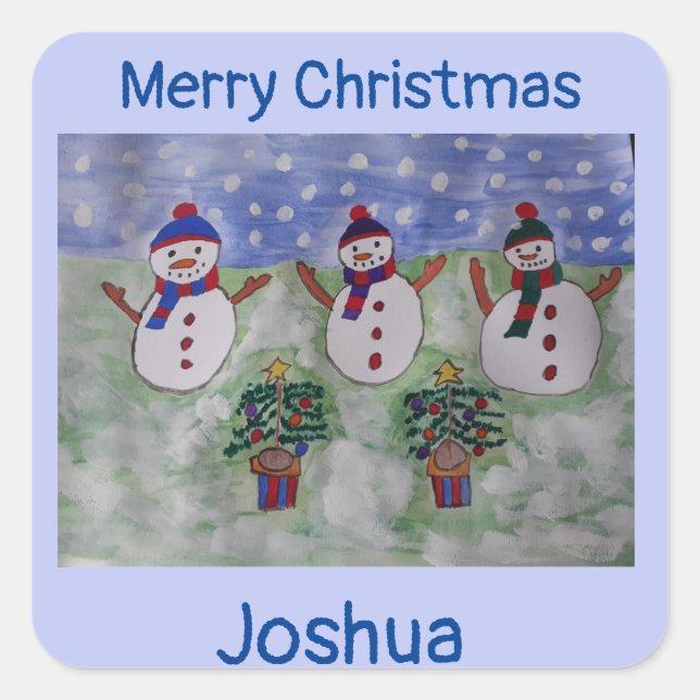 Pegatina Cuadrada Tres Navidades Snowmen (Anverso)