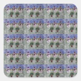 Pegatina Cuadrada Tres Navidades Snowmen
