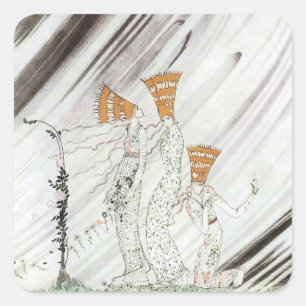 Pegatina Cuadrada Tres Princesas en la Montaña Azul por Kay Nielsen