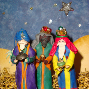 Pegatina Cuadrada Tres reyes con regalos para los navidades del bebé