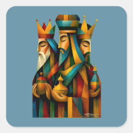 Pegatina Cuadrada Tres Reyes Magos Arte Abstracto de la Natividad