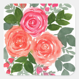 PEGATINA CUADRADA TRES ROSAS DE COLOR ACUÁTICO