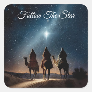 Pegatina Cuadrada Tres Sabios Siguen A Los Navidades De La Estrella