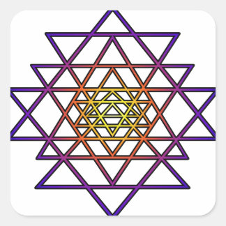 Pegatina Cuadrada Triángulo Mandala (púrpura amarillo) Sri Yantra