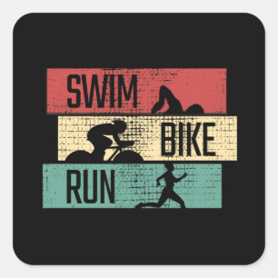 Pegatina Cuadrada Triatlón - Huida en bicicleta de natación