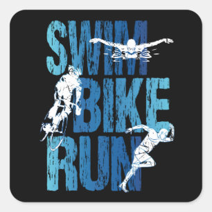 Pegatina Cuadrada Triatlón - Huida en bicicleta de natación