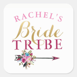Pegatina Cuadrada Tribu nupcial Pegatinas de ducha de novias Floral 