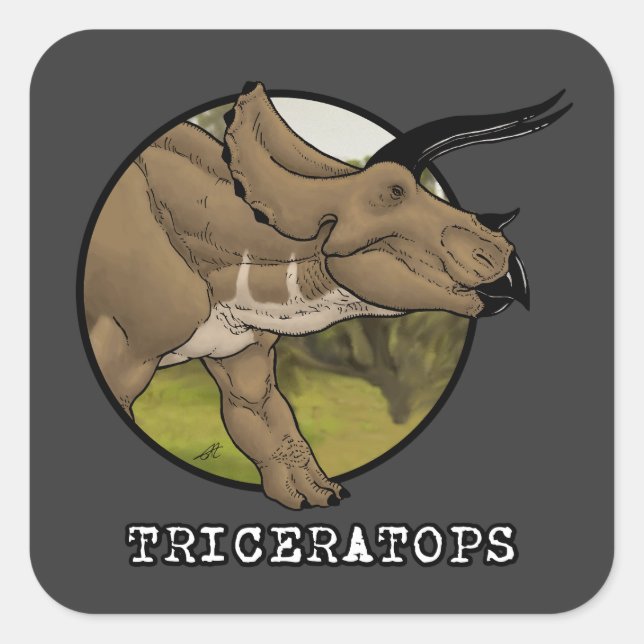Pegatina Cuadrada Triceratops (Anverso)