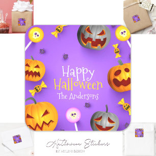 Pegatina Cuadrada Trick o bolso de trineo de "Cute Happy Halloween"