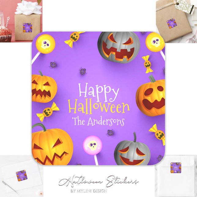 Pegatina Cuadrada Trick o bolso de trineo de "Cute Happy Halloween" (Subido por el creador)