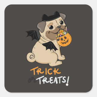 Pegatina Cuadrada Trick o trajes de pug