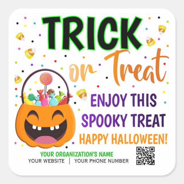 Pegatina Cuadrada Trick o Treat Halloween QR Code Treat (Anverso)