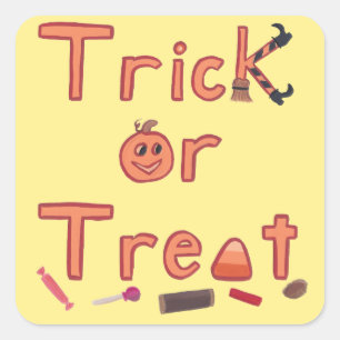 Pegatina Cuadrada Trick o Trek Broom Piernas brujas Candy Halloween