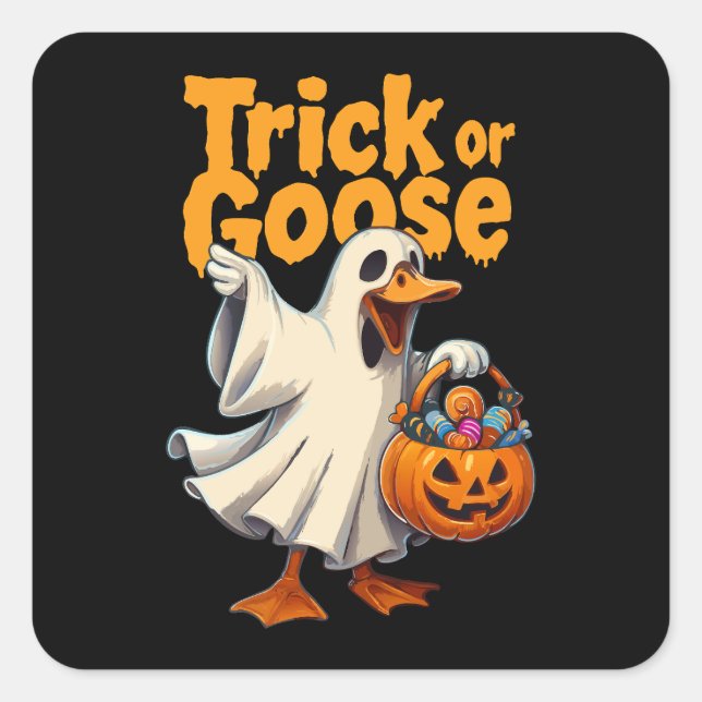 Pegatina Cuadrada Trick or Goose Halloween Goose (Anverso)