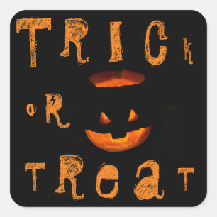 Pegatina Cuadrada Trick or Treat Calabaza Brillante de Halloween