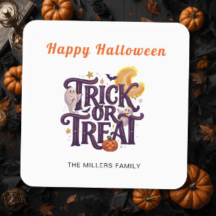 Pegatina Cuadrada Trick or Treat Fantasmas Caprichosos de Halloween 