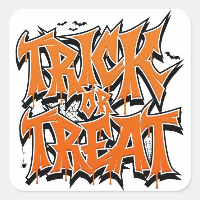 Pegatina Cuadrada Trick Or Treat Graffiti (Anverso)