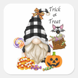 Pegatina Cuadrada Trick or Treth Halloween Gnome