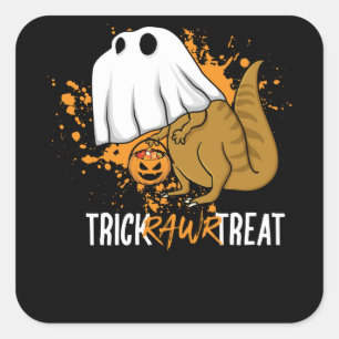 Pegatina Cuadrada Trick Rawr Tret Halloween T Rex Dinosaur Ghost