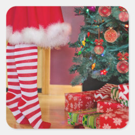 PEGATINA CUADRADA TRIMMING THE TREE NAVIDADES