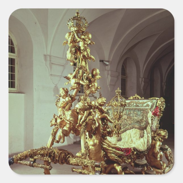 Pegatina Cuadrada Trineo estatal de Ludwig II construido 1872-80 (Anverso)