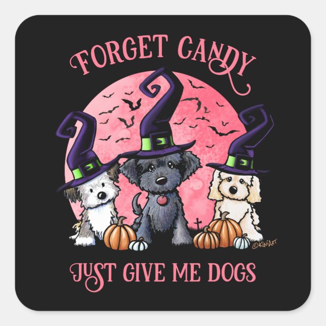 Pegatina Cuadrada Trio de Halloween de KiniArt (Anverso)