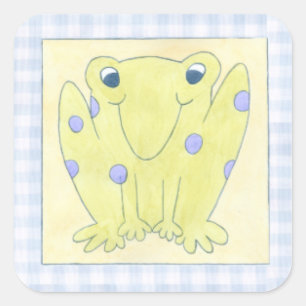 Pegatina Cuadrada Trío de ranas sobre ropa de Gingham