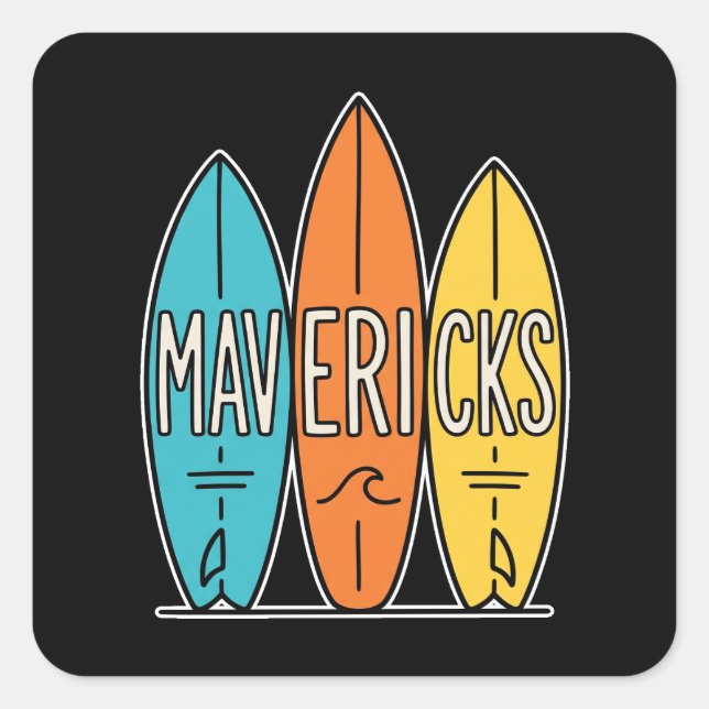 Pegatina Cuadrada Trío de tablas de surf Mavericks (Anverso)