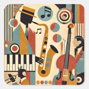 Pegatina Cuadrada Trío minimalista moderno de la era del jazz de med