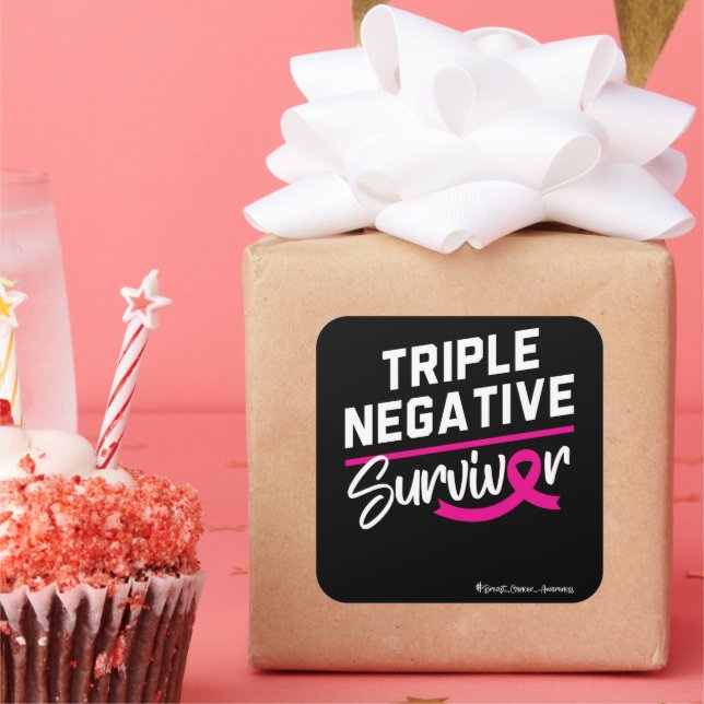 Pegatina Cuadrada Triple sobreviviente negativa conciencia del cánce (Fiesta)