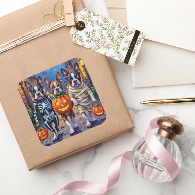 Pegatina Cuadrada Trípoli o tratamiento de perros de Boston Terrier  (Regalar)