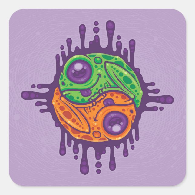 Pegatina Cuadrada Trippy Drippy Frog Yin Yang (Anverso)