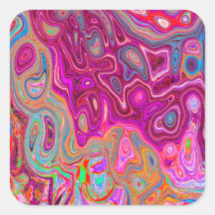 Pegatina Cuadrada Trippy Resumen Magenta Colores arcoiris Arte retro