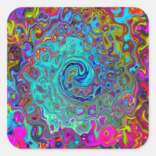 Pegatina Cuadrada Trippy Sky Blue Abstract Retro Liquid Swirl