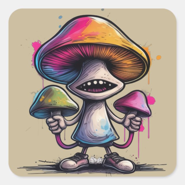 Pegatina Cuadrada Trippy Toadstool (Anverso)