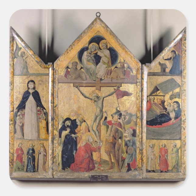 Pegatina Cuadrada Triptych con escenas de la vida del (Anverso)