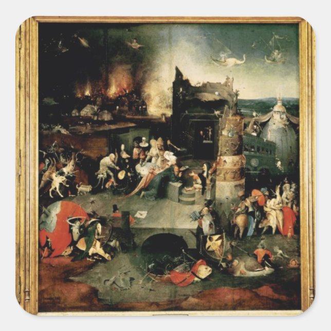 Pegatina Cuadrada Triptych: La tentación de San Antonio (Anverso)