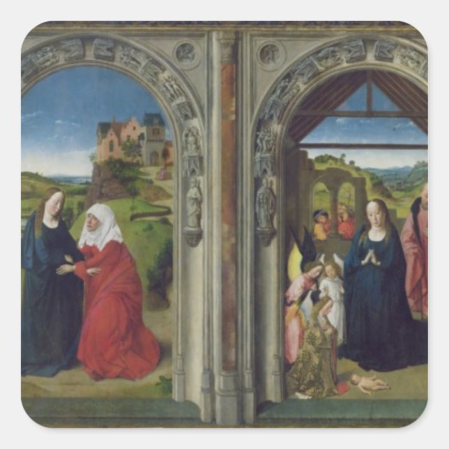 Pegatina Cuadrada Triptych que muestra la Anunciación (Anverso)