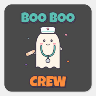 Pegatina Cuadrada Tripulación de Boo Boo Enfermera Fantasma de Hallo
