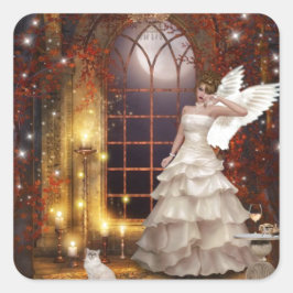 Pegatina Cuadrada Triste Ángel con Kitty