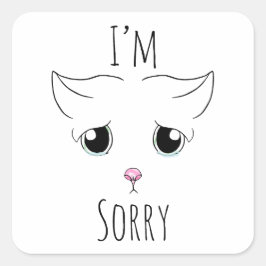Pegatina Cuadrada Triste cara de gato: Lo siento