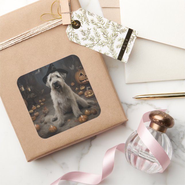 Pegatina Cuadrada Triste miedo por las calabazas de Wheaten Terrier  (Regalar)