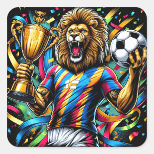 Pegatina Cuadrada Trofeo de Campeón de Fútbol de Leones Victoria de