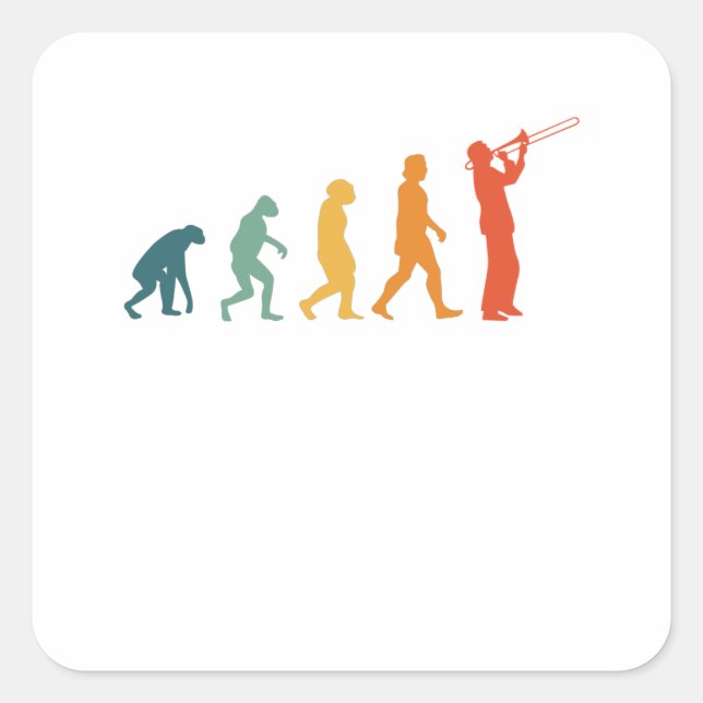 Pegatina Cuadrada Trombone Evolution Retro Concert Band Trombonist (Anverso)