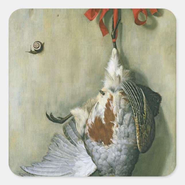 Pegatina Cuadrada Trompe l'Oeil con Partridge, 1666 (Anverso)