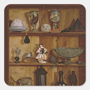 Pegatina Cuadrada Trompe l'Oeil con una estatuilla de Hércules