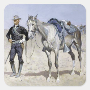 Pegatina Cuadrada Trooper de las llanuras por Frederic Remington