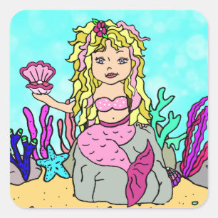 Pegatina Cuadrada Tropical debajo de la sirena del mar