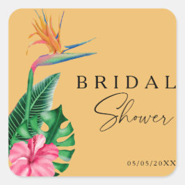 Pegatina Cuadrada Tropical floral  baby shower de novia 